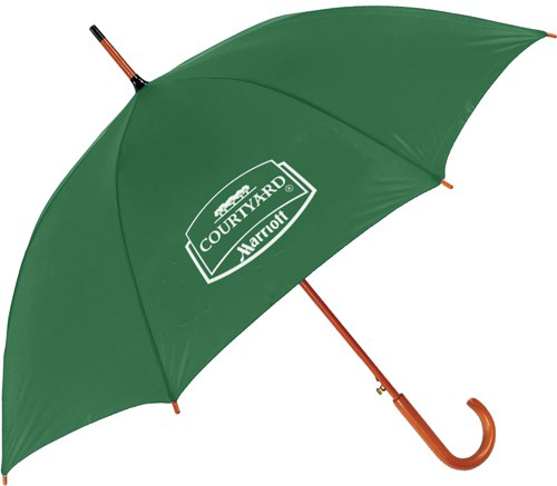 green hotel doorman umbrellas