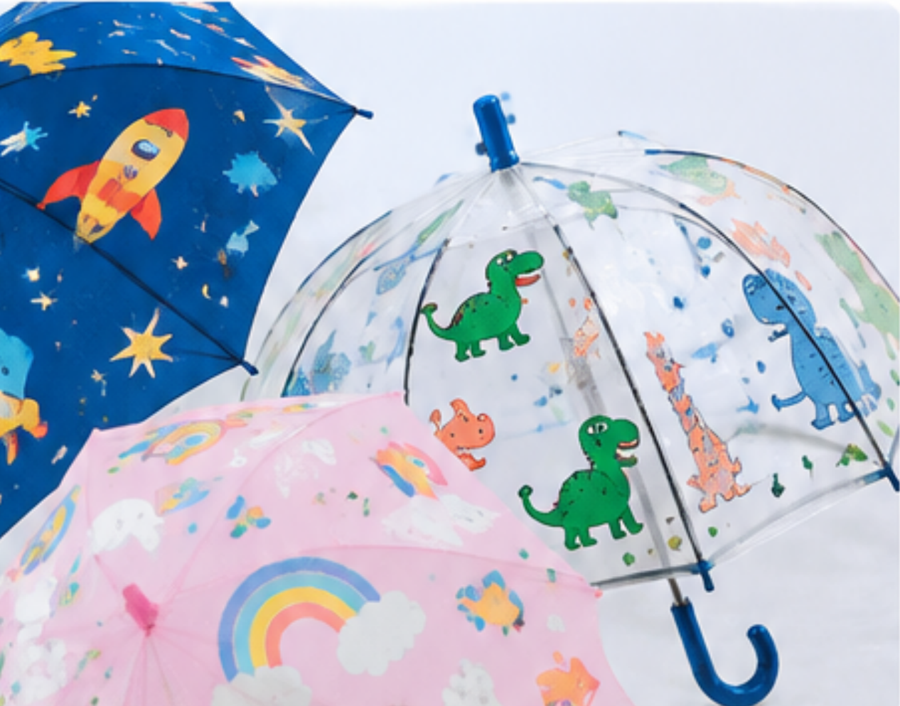 Custom kids umbrellas in printed and clear styles