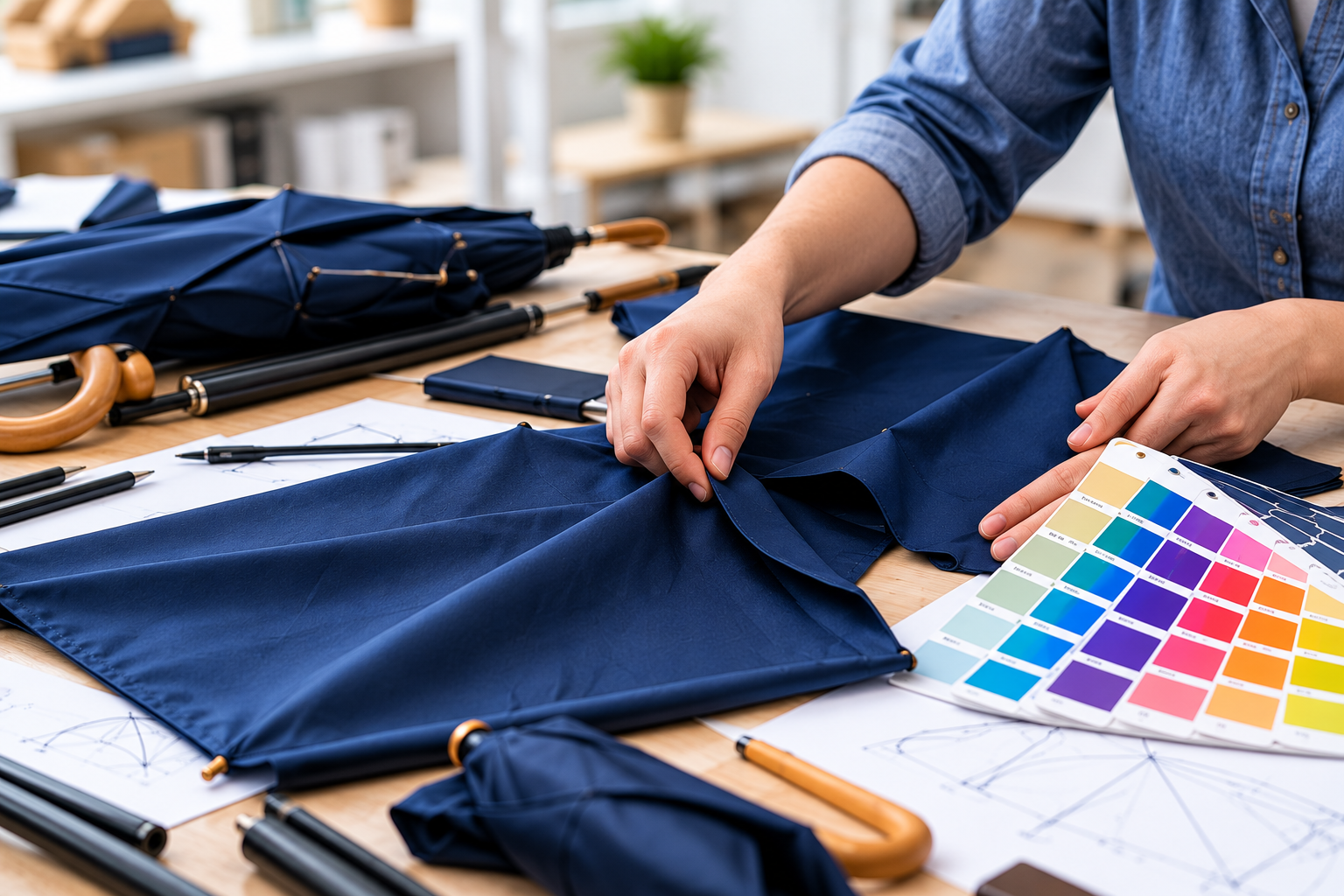 Illustration of umbrella fabric and color swatch selection