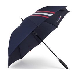 Navy golf umbrella with red and white canopy trim